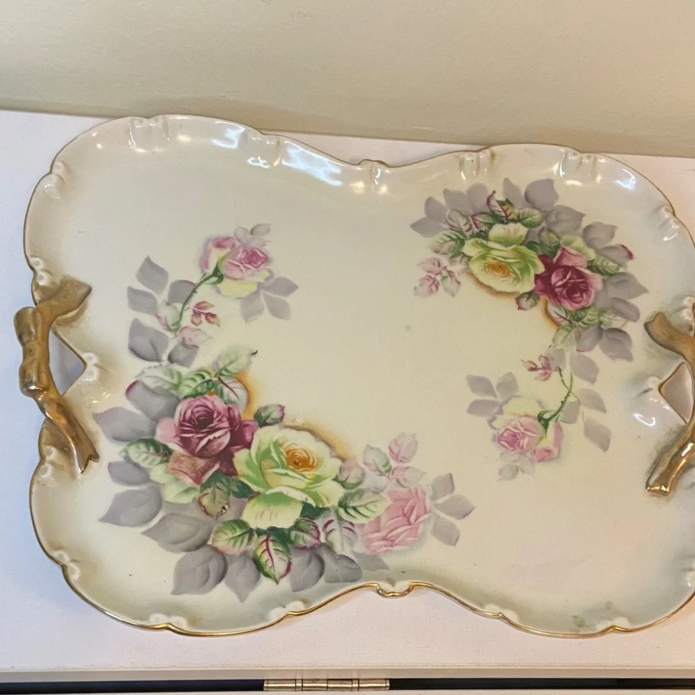 Vintage Porcelain Perfume Bottle Set - Hand Painted Gold Trim